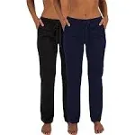 Sexy Basics Women's 2 Pack Ultra Soft French Terry Cotton Drawstring Yoga Lounge Long Pants