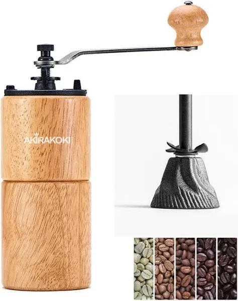 Akirakoki Manual Coffee Bean Grinder Wooden Mill with Cast Iron Burr