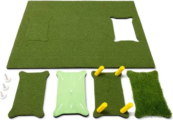 GoSports 5 ft x 4 ft PRO Golf Practice Hitting Mat, Includes 5 Interchangeable Inserts for the Ultimate At-Home Instruction, Green