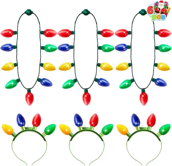 JOYIN 6 Pcs LED Light Up Christmas Headband and Necklace