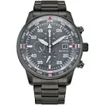 Citizen Men's Eco-Drive Sport Casual Brycen Weekender Chronograph Gray Stainless Steel Watch, 12/24 Hour Time, Date, Luminous Markers, 44mm