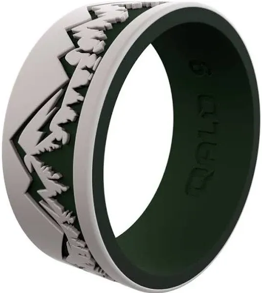 QALO Men's Rubber Silicone Ring, Frost & Forest Ridgeline Strata, Silicone Rubber Wedding Band, Breathable, Durable Wedding Ring for Men, 9mm Wide 1.85mm Thick, Multi Sizes