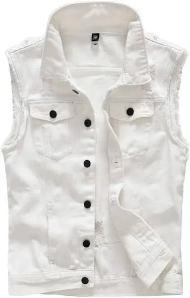 Men's Slim Fit Sleeveless Ripped Denim Vest