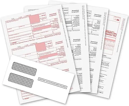 1099 NEC Tax Forms 2023 with 25 Self Seal Envelopes, 25 4 Part Tax Forms Kit