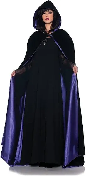 Black Hooded Cape Velvet Deluxe Adult Costume 63 Inch Purple Lining Underwraps