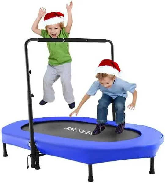 ANCHEER Foldable Trampoline, Mini Rebounder Trampoline with Adjustable Handle, Exercise Trampoline for Indoor/Garden/Workout Cardio, Parent-Child Twins Trampoline Max Load 220lbs