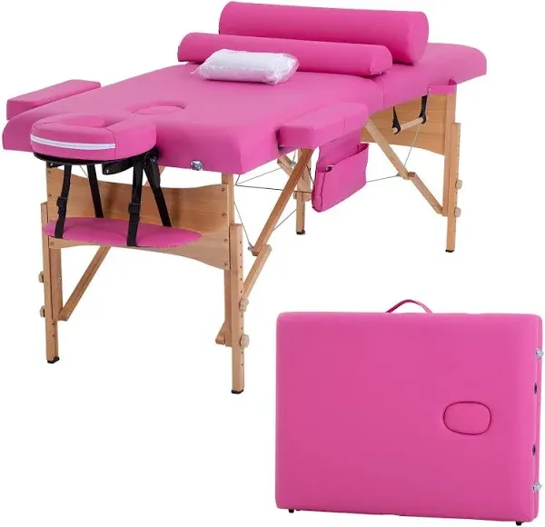 FDW Massage Table 73 Inch Heigh Adjustable 2 Fold Portable Massage Table W/Sheet Cradle Cover 2 Bolster Hanger Facial Salon Tattoo Bed