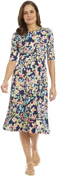 Women's London Times Printed Midi A-Line Dress