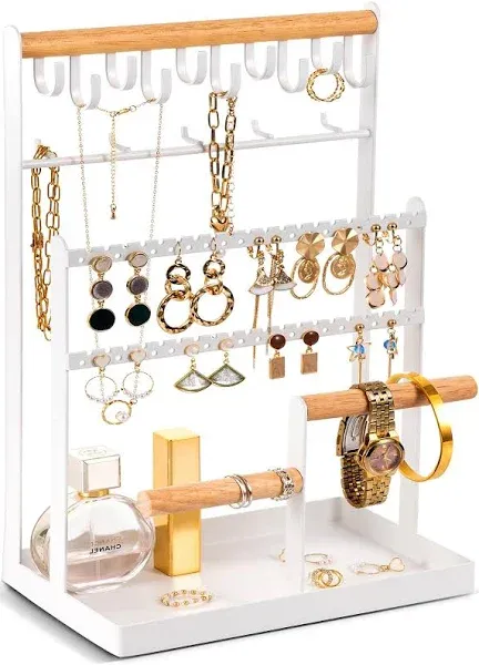  Jewelry Organizer Stand Necklace Organizer Earring Holder, 6 Tier 2- White