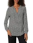 Anne Klein Pearly Dot Split Neck Blouse - Anne Black/Anne White