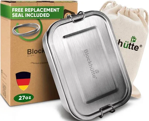 Blockhütte Stainless Steel Lunch Box for Adults I 40oz I with free Sealing I Metal Bento Box with 3 Compartments, Leak-Proof Lunch Container, Metal Food Storage for Travel, Work, Eco-Friendly