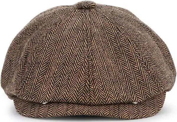 Newsboy Cap Baker Boy Hat Flat Caps - 8 Panel Peaky Herringbone Tweed Gatsby ...