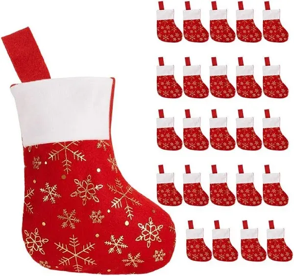 CCINEE 24PCS Christmas Stockings Decoration Snowflakes Stocking Red Fannel Fa...