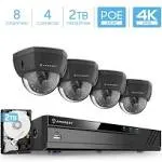 Amcrest 4K 8CH Security Camera System w/ 4K 8CH PoE NVR, (4) x 4K (8-Megapixel) Dome PoE IP Cameras (3840x2160), Pre-Installed 2TB Hard Drive, NV4108E