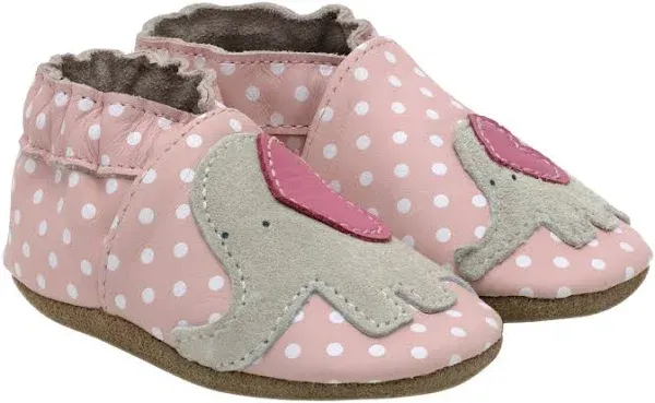 NIB Robeez Sz 6-12 Months Soft Soles Elephants Pink Baby Girl Leather Crib Shoes