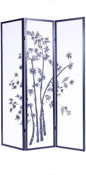 Roundhill Furniture 3-Panel Oriental Shoji Room Divider Screen, Black 3 panel