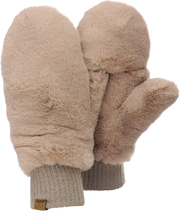 C.C Women's Faux Fur Wrist Length Fingerless Sherpa Lined Convertible Mittens Gloves