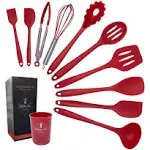 Silicone Cooking Utensils Set 11 Pcs Red itchen Utensils Set With Holder Spatula