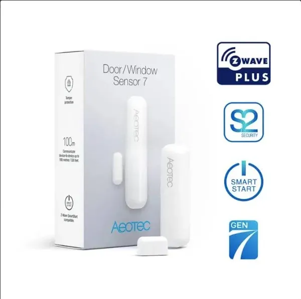 Zwave Door Sensor Window Sensor, Z-Wave Plus Enabled Aeotec 3-1 Door Window Sensor 7 Pro, Zwave Hub Required, Gen 7, White (Door / Window Sensor 7 Pro)