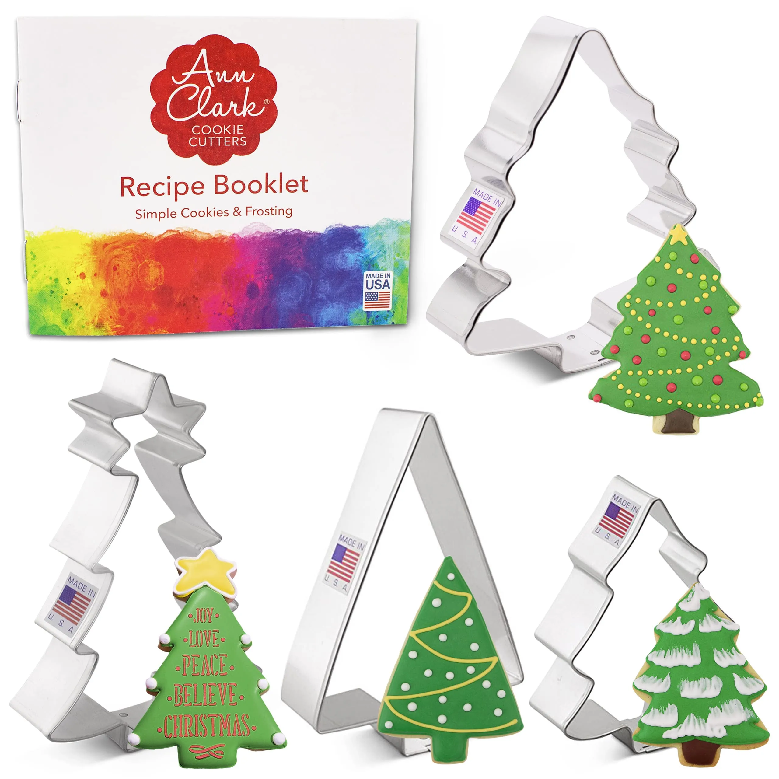 Christmas and Holiday Tree Cookie Cutters 4-Pc Set Made in USA by Ann Clark