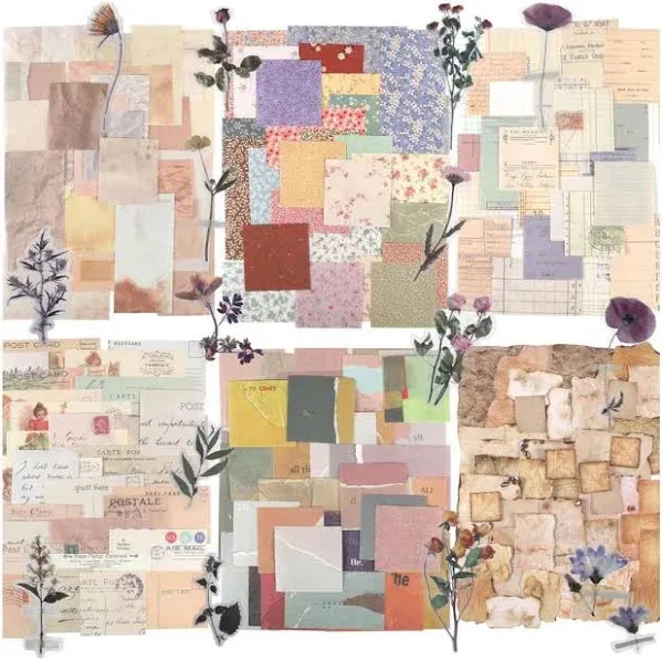 445 Pcs Vintage Scrapbook Paper Journaling Scrapbooking Supplies Kit Aesthetic Decorative Craft Paper Include 40 Sheet Flowers Stickers for Planner