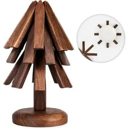 Black Walnut Wooden Trivets for Hot Dishes Christmas Tree Shape Trivet Set, Coaster for Teapots and Hot Pots, and Table Decor