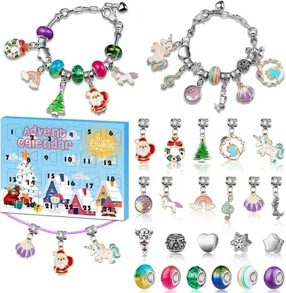 KOLBRIGHT Girls Advent Calendar 2024 Charm Bracelets Making Kit for Kids Christmas Countdown Calendars 24 Days Xmas Jewelry Making Kit for Girls 6-7