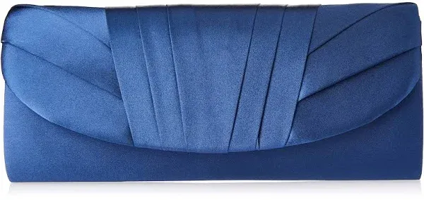 Jessica Mcclintock Satin Pleated Flap Clutch Navy