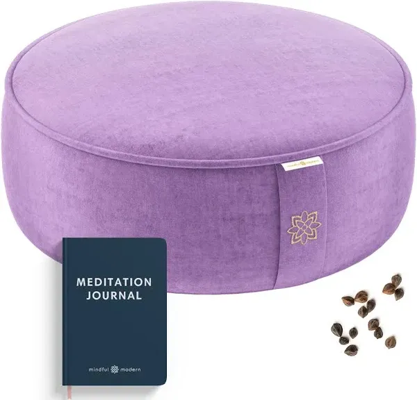 Mindful and Modern Velvet Meditation Cushion - Luxury Zafu Floor Pillow for Yoga - Large Buckwheat Meditation Pillow with Luxe Removable Cover in Six Colors