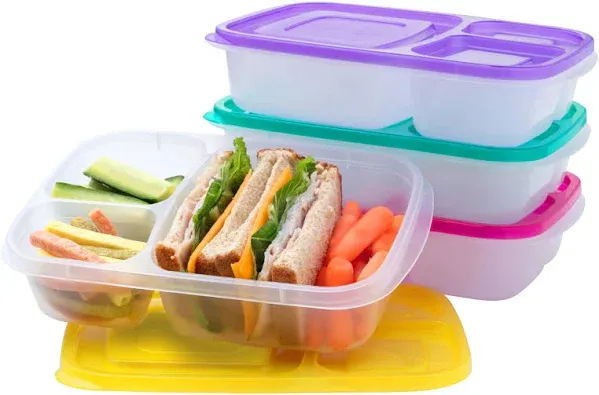 Easylunchboxes Bento Lunch Boxes Reusable 3-Compartment Food Containers for School, Work, and Travel