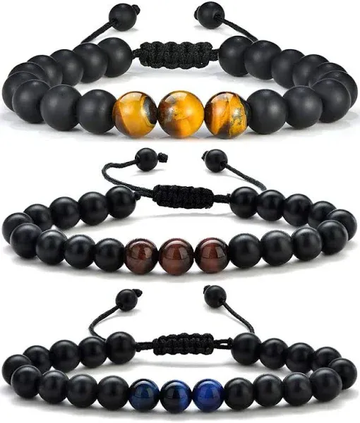 Natural Stone Bracelets for Men - 8Mm Tiger Eye | Matte Agate | Lava Rock Bracel