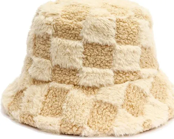 Fuzzy Bucket Hat for Women Furry Fur Bucket Hat Winter Warm Plush Fisherman Fluffy Sherpa Bucket Hat