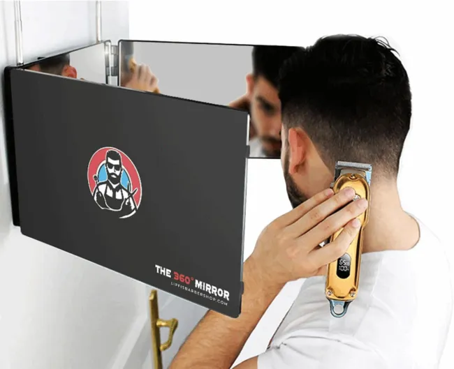 The 360 Mirror - 3 Way Mirror for Self Hair Cutting - Adjustable Trifold Barber 