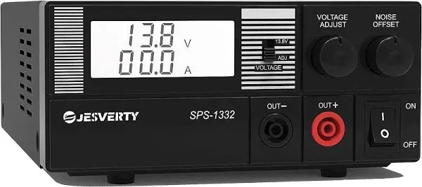 Universal Compact Bench Power Supply- 30 Amp Regulated Home Lab Benchtop AC-to-DC Converter 13.8 Volt/9-15Volt, Cooling Fan, Screw Type Terminals - Jesverty SPS-1332