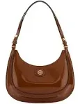 Tory Burch Robinson Spazzolato Crescent Leather Shoulder Bag - Dark Sienna