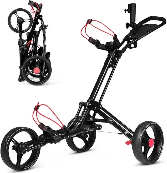 Tangkula Golf Push Pull Cart Lightweight Foldable Collapsible 3 Wheels Golf Push Cart