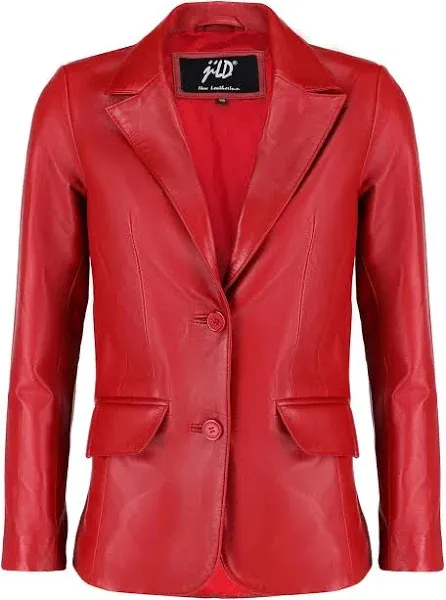 Jild Classic 2-Button Lambskin Leather Blazer Women - Casual Coat Long Sleeves S