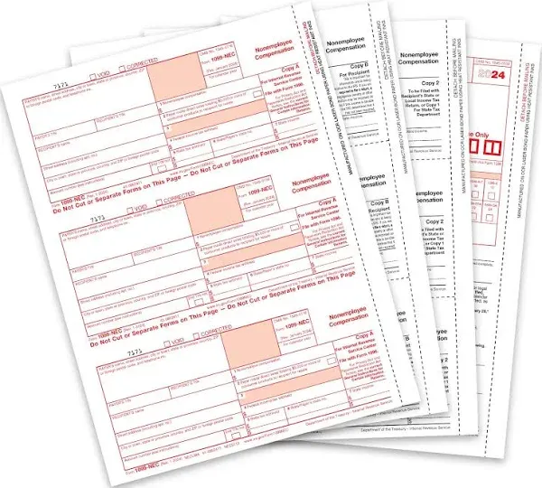 1099-NEC 4-Part Tax Form Kit, 2024, Intended for QuickBooks and Accounting So...