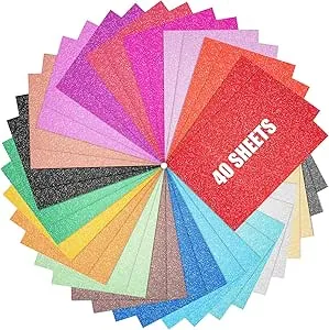 40 Sheets 20 Colors Glitter Cardstock, BetyBedy Cricut Paper Cardstock, No-Shed Sparkly Glitter, A4 Glitter Paper for Arts and Crafts - Card Making, Scrapbooking, DIY Projects