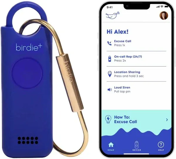 She’s Birdie - Birdie+ Smart Personal Safety Alarm for Women by Women–Loud Siren, Key Chain, 24/7 Live Rep, Emergency Alerts, Bluetooth Connection - 3 Month App Subscription Included (Indigo)