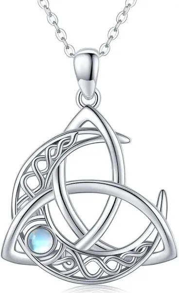 925 Sterling Silver Celtic Moon Pendant Necklace