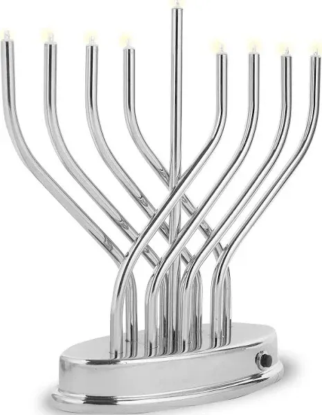 Chrome Plated Electric LED Hanukkah Menorah - Jewish Gift - Chanukah Chanukkah