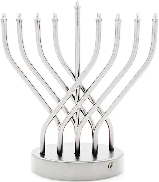 Hanukkah Silver Contemporary Designed Menorah, LED Electric, Battery Powered