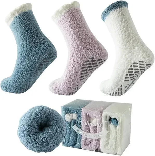 Fuzzy Socks With Grips for Women 5Pairs Non Slip Sleep Warm Fluffy Slipper Socks