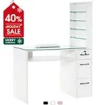 BarberPub Manicure Table with Drawers, Storage Shelves Spa Beauty Salon Station Nail Desk 2673 - White