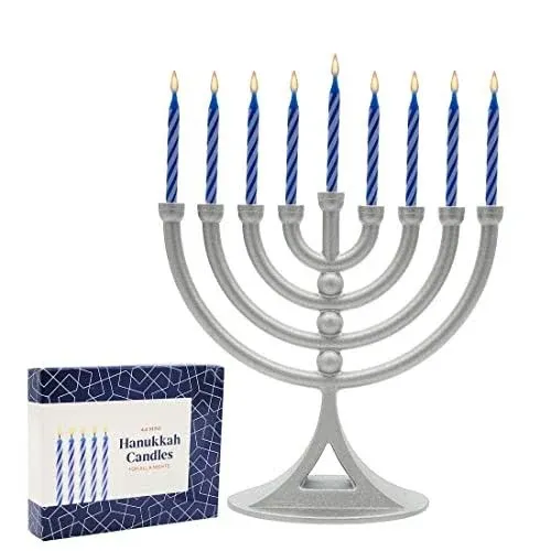 Classic Hanukkah Mini Menorah with Birthday Candles, for All 8 Days of Chanuka