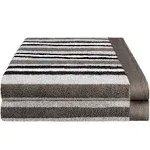 Superior Cotton 2-Piece Striped Bath Towel Set, Charcoal, Charcoal