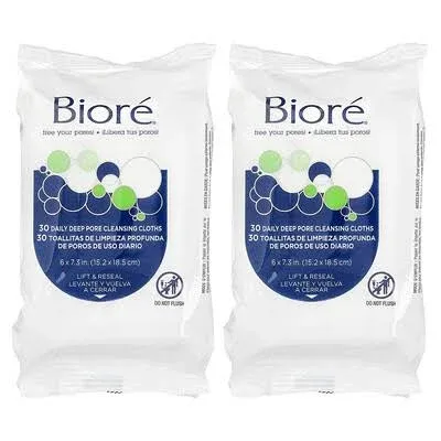 Bioré Daily Make Up Removing Cloths Facial Cleansing Wipes with Dirt-grabbing Fibers for Deep Pore Cleansing without Oily Residue