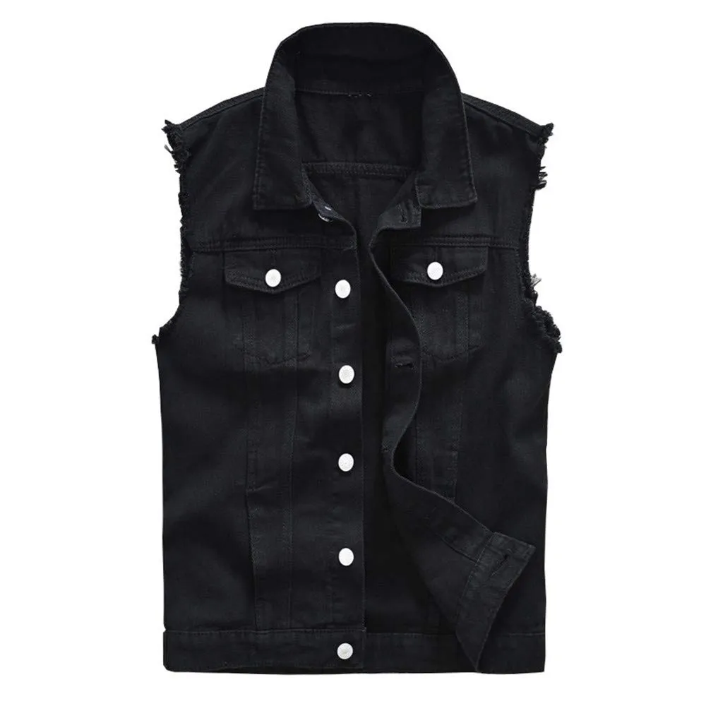 Men's Slim Fit Sleeveless Ripped Denim Vest