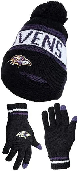 Ultra Game Baltimore Ravens Winter Beanie Hat with Extra Warm Touch Screen Gloves